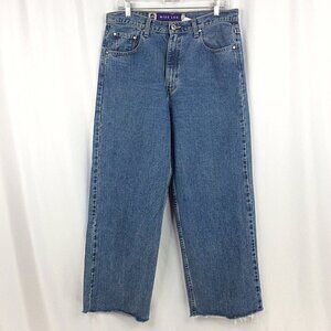 VTG Levis Silvertab Wide Leg Jeans Womens 14 Baggy Skate Y2K 90s Frayed Hem